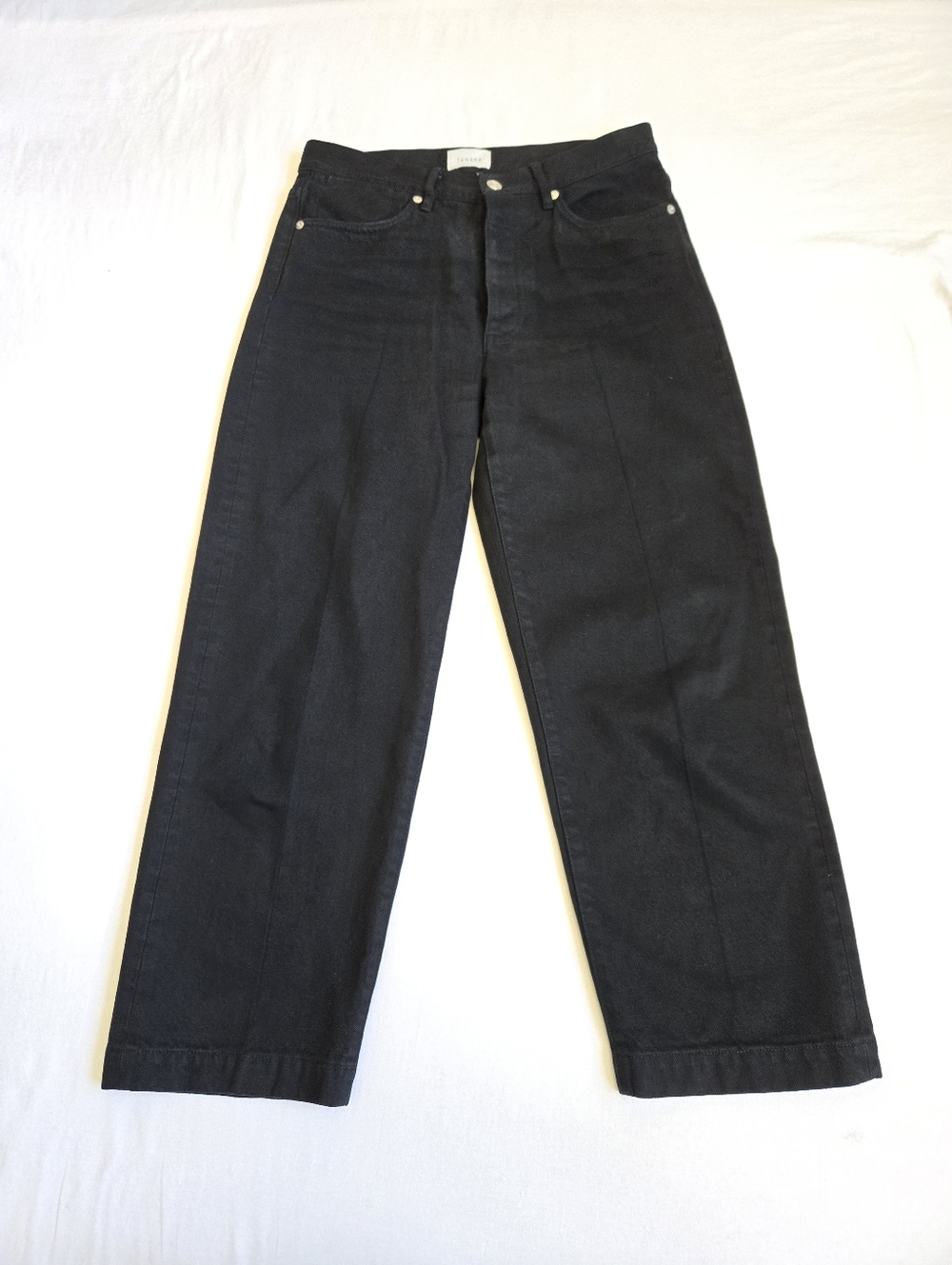 TANAKA Dad Jean Crop Jet Black Wash Jeans  Wide Tapered Leg Button Fly Unisex 29